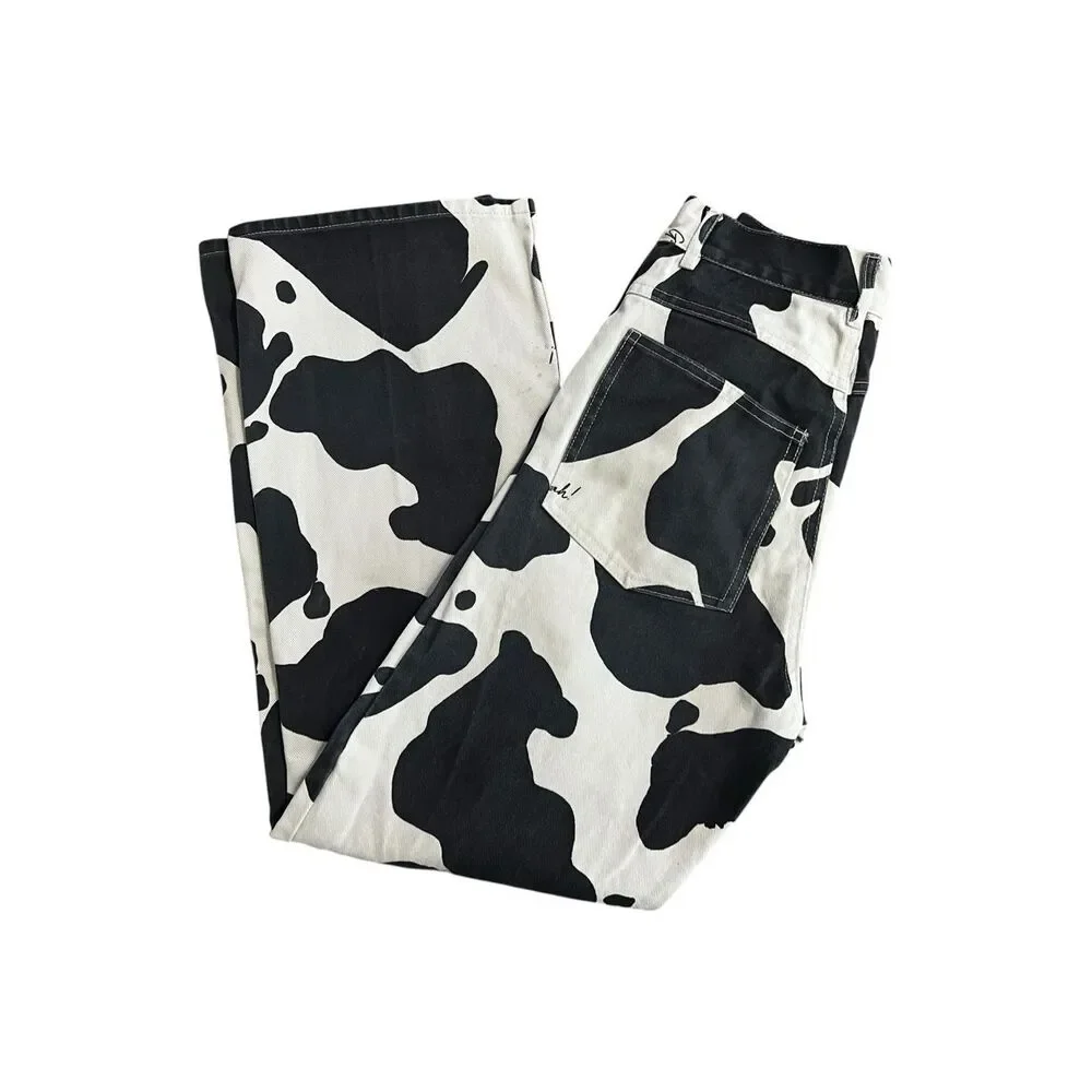 Lisa Says Gah Robyn Cow Print Jeans Straight Leg High Rise 26 LSG